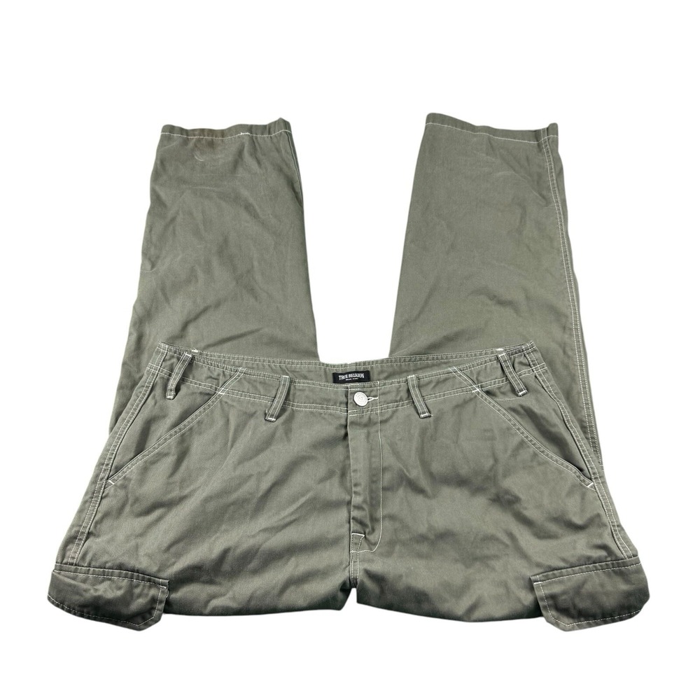 True Religion Green Canvas White Stitch Mens Cargo Pant Size 38x31